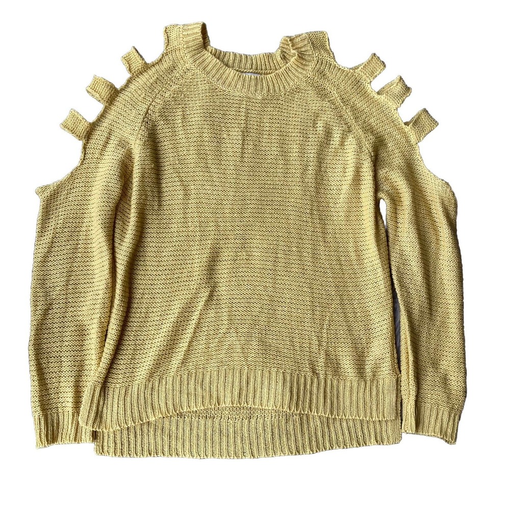 CI SONO Sweater Sz L Yellow Cutout Arms Detail Open Knit Autumn Fall Casual Work